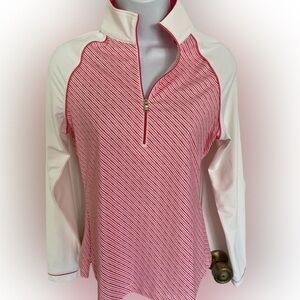 Fairway & Greene Quarter Zip Top - S red white , polyester spandex NWOT